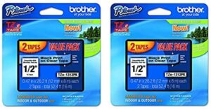 brother genuine p-touch 4-pack tze-131 laminated tape, black print on clear standard adhesive, each roll is 0.47″/12mm (~ 1/2″) wide, 26.2 ft. (8m) long, tze-1312pk x 2 (2-pack x 2) (bnd01660)