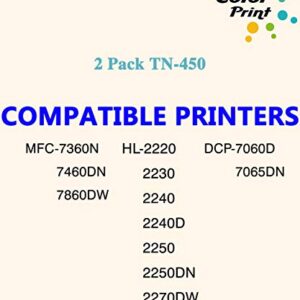 ColorPrint Compatible Toner Cartridge Replacement for Brother TN450 TN-450 TN420 Used for HL-2270DW HL-2280DW HL-2230 HL 2240D MFC-7860DW MFC 7360N 7460DN DCP 7065DN 7060D Printer (2-Pack, Black)