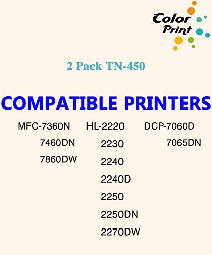 ColorPrint Compatible Toner Cartridge Replacement for Brother TN450 TN-450 TN420 Used for HL-2270DW HL-2280DW HL-2230 HL 2240D MFC-7860DW MFC 7360N 7460DN DCP 7065DN 7060D Printer (2-Pack, Black)