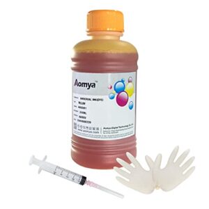 aomya yellow ink refill kit 250ml universal dye bulk ink for canon hp epsn brother inkjet printers refillable cartridge ciss cis system (9 oz) with syringe&glove