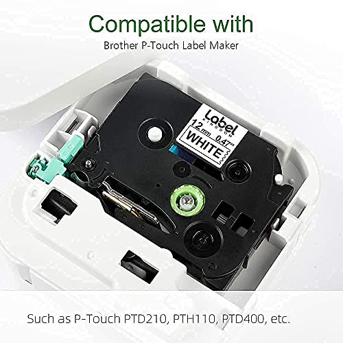 6 Color + 2 White Compatible Label Tape for Brother P-Touch TZe Tape 12mm 0.47 Inch Laminated for PTouch PT-D210 PT-H110 PT-D400 Label Maker, Black on White/Orange/Red/Blue/Yellow/Green, 8Pack