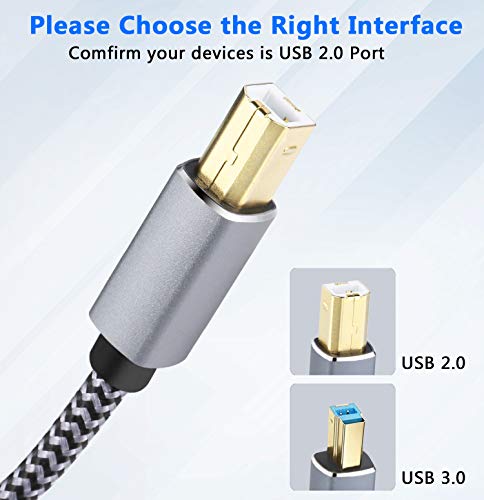 Larxavn Printer Cable, USB Printer Cable 25ft USB 2.0 Type A Male to B Male Scanner Cord USB B Cable High Speed for HP, Canon, Epson, Dell, Brother, Lexmark, Xerox, Samsung etc