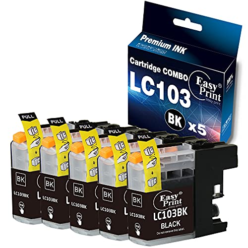 EASYPRINT Compatible Black 103xl Ink Cartridges LC-103xl LC103xl Used for MFC-J4310DW J4410DW J4510DW J4610DW J4710DW J6520DW J6720DW J470DW J475DW, (5X Black, 5-Pack)