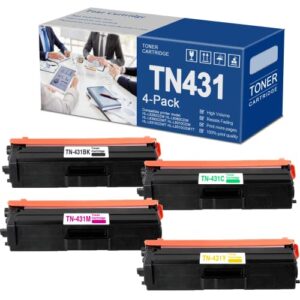 4-pack tn431c tn431m tn431y tn431k toner cartridge replacement for brother hl-l8260cdw hl-l8360cdw hl-l8360cdwt hl-l9310cdw printer.(1cyan 1magenta 1yellow 1black)