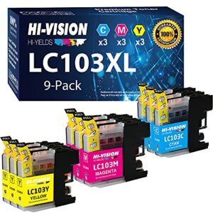 hi-vision hi-yields compatible lc-103xl ink cartridges replacement for brother lc103xl 103xl work with mfc-j4310dw j4410dw j4510dw j4610dw j4710dw, (3x cyan, 3x magenta, 3x yellow, total 9-pack)