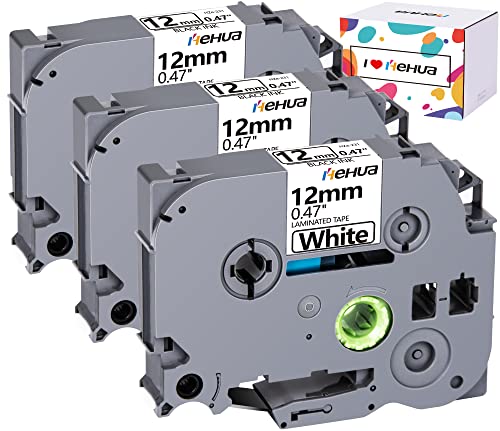 Hehua Compatible 1/2" P-Touch Label Tape Replace for Brother TZe-231 TZe231 TZ231 TZ-231 12mm 0.47 Laminated Tape, for PTouch Cube Plus PT-D210, 0.47" x 26.2 Black on White Tape, 3 Pack