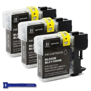 compatible brother lc65 lc-65 black ink cartridges for brother mfc-5890cn, mfc-5895, mfc-5895cw, mfc-6490cw, mfc-6890cdw, mfc-845cw printers (3 black)