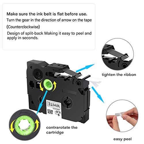 GREENCYCLE Compatible for Brother P-touch TZe-221 TZe221 TZ221 TZ-221 AZE Tape 9mm 0.35 Inch 3/8" Black on White Laminated Label Tape for PTD210 PT-H100 PTH110 PT-D400AD PTD600 PT-1290, 10 Pack