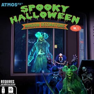 Reaper Brothers Spooky Halloween Digital Decoration Kit Includes 9 AtmosFX Video Effects for Halloween Plus HD Super Bright Projector and 48” x 72” Holographic Projection Screen