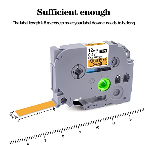 Compatible Orange Label Tape for Brother Orange Label Maker Tape 12mm 0.47 Orange TZe-B31 Laminated Black on Fluoresent Orange TZB31 Tze B31 for P Touch PTD600 PTD400AD PTH110,2-Pack