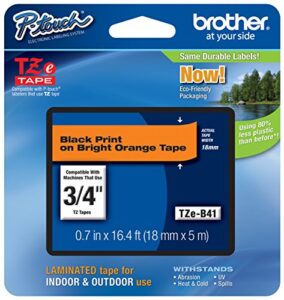 genuine brother 3/4″ (18mm) black on bright orange tze p-touch tape for brother pt-e300, pte300 label maker