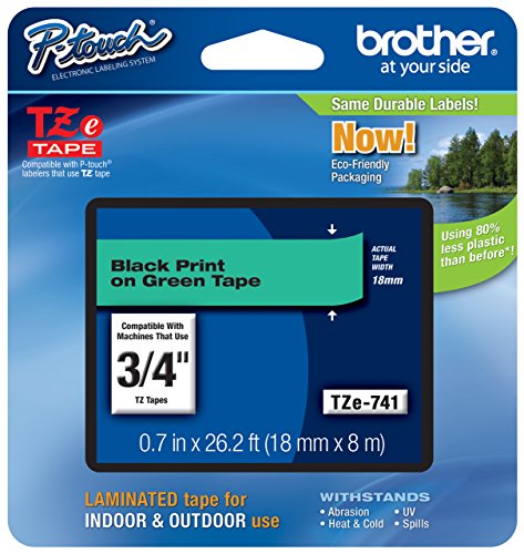 Genuine Brother 3/4" (18mm) Black on Green TZe P-Touch Tape for Brother PT-2430PC, PT2430PC Label Maker