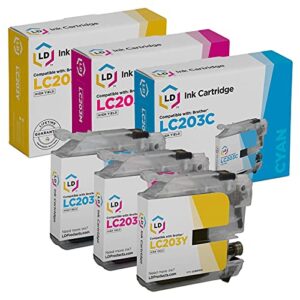 ld compatible ink cartridge replacement for brother lc203 high yield (cyan, magenta, yellow, 3-pack)