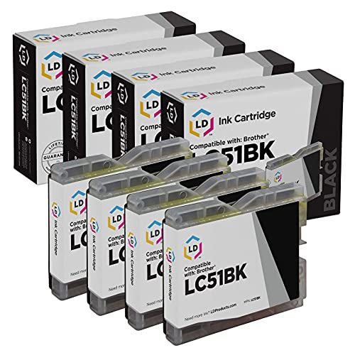 LD Compatible Ink Cartridge Replacement for Brother LC51BK (Black, 4-Pack)