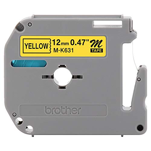 Brother Genuine P-touch M-K631 Label Tape 1/2" (0.47") Standard Laminated P-touch Tape, Black on Yellow Laminated for Indoor or Outdoor Use, Water Resistant, 26.2 Feet (8M), Single-Pack (MK631),Black/Yellow