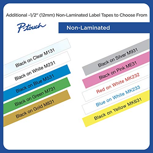 Brother Genuine P-touch M-K631 Label Tape 1/2" (0.47") Standard Laminated P-touch Tape, Black on Yellow Laminated for Indoor or Outdoor Use, Water Resistant, 26.2 Feet (8M), Single-Pack (MK631),Black/Yellow