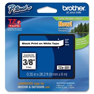 brother tz label tape cartridge – 0.38quot; width x 26.20 ft length – 1 each – white
