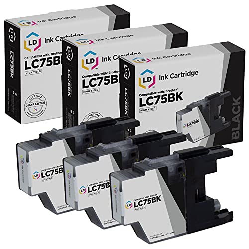 LD Compatible Ink Cartridge Printer Replacement for Brother LC75BK High Yield (Black, 3-Pack)