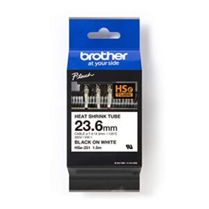 brother mobile hse251 heat shrink tube for pt-e500 printer, 23.6 mm w x 1.5 m l, black on white