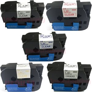 neouza 5pk compatible for brother p-touch laminated tze tz label tape cartridge 24mm x 8m (set of 5 colors colors black red gold blue white on clear)
