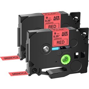 greencycle compatible for brother tze-421 tze421 tz421 tz-421 aze tape 9mm 0.35 inch 3/8″ black on red laminated label tape for ptd210 d400ad d600 pt-h100 pth110 pt1290 pt-1230pc, 2 pack