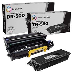ld products compatible toner cartridge & drum unit replacements for brother tn-560 high yield & dr-500 (1 toner, 1 drum, 2-pack)