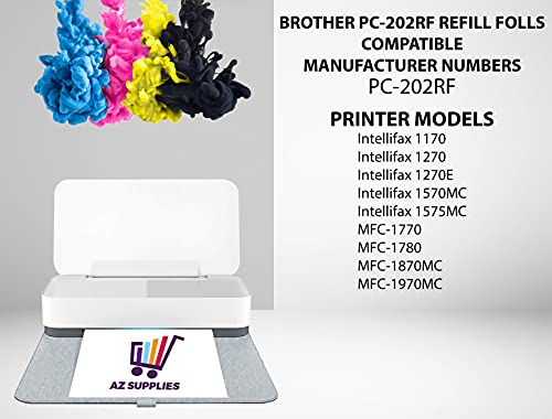 AZ SUPPLIES Compatible Replacement for Brother PC-202RF Refill FOLLS Intellifax 1170-1270-1270E-1570MC-1575MC MFC-1770-1780-1870MC-1970MC 4 Pack