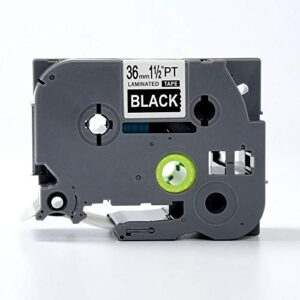idik 1pk white on black standard laminated label tape compatible for brother p-touch tze-365 tz365 tze365(36mm x 8m)