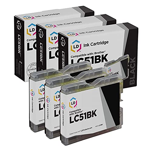 LD Compatible Ink Cartridge Replacement for Brother LC51BK (Black, 3-Pack)