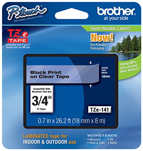 Genuine Brother 3/4" (18mm) Black on Clear TZe P-Touch Tape for Brother PT-1950, PT1950 Label Maker