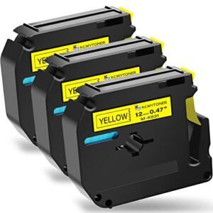 kcmytoner compatible for brother p-touch m tape m-k631 mk631 m631 mk-631 black on yellow label tape 0.47″ (12mm) x 26.2ft for pt-90 pt-m95 pt-70 pt-70bm pt-85 pt-80 pt-45 pt-65 label makers, 3 pack