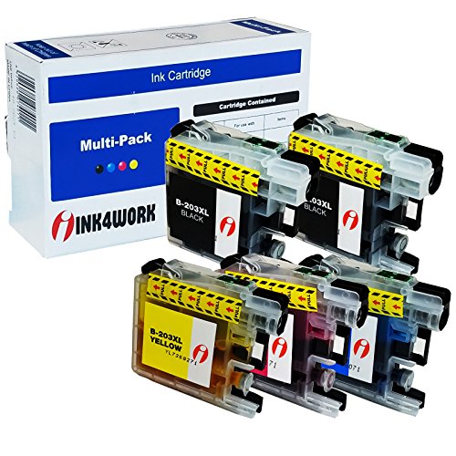 INK4WORK 5 Pack Compatible Ink Cartridge Replacement for Brother LC203 XL LC203XL LC-203 for MFC-J460DW MFC-J480DW MFC-J485DW MFC-J680DW MFC-J880DW MFC-J885DW (2 Black, 1 Cyan, 1 Magenta, 1 Yellow)