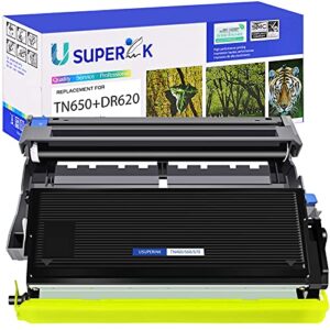 superink 2 pack toner cartridge and drum unit set compatible for brother tn650 tn-650 dr620 (1 toner, 1 drum) use in hl-5340d hl-5350dn dcp-8050dn dcp-8080dn dcp-8085dn mfc-8370 mfc-8480dn printer
