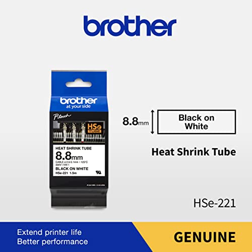 Brother HSe-221 8.8mm Heat Shrink Tube Tape Cassette - Black on White