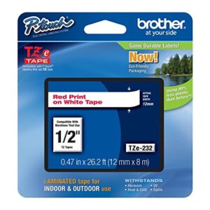brother tze232 0.47″ red on white tape for p-touch (26.2′)