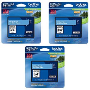 brother genuine p-touch tze-545 tape, 3/4″ (0.7″) standard laminated p-touch tape, white on blue, for indoor or outdoor use, water-resistant, 26.2 ft (8 m), single-pack (3)
