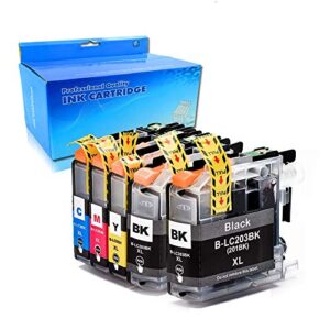 tyjtyrjty 5 pk compatible ink cartridges for brother lc203 lc-203 for multifunction printers mfc-j4320dw, mfc-j4420dw, mfc-j4620dw, mfc-j5620dw, mfc-j5720dw(2 black, 1 yellow, 1 magenta, 1 cyan,5pk)