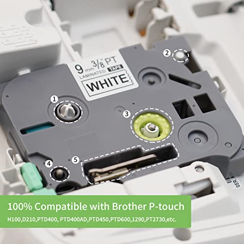 4 X TZe Tape Compatible Brother P Touch Label Tape Replacement for Brother Label Maker Tape TZe Tape 9mm 0.35 inch Laminated White TZe-221 Use for Brother P-Touch Label Maker PT210D PTD400AD PTH110