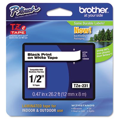 Brother 1/2 BK/WE TZe Laminated Tape Value Pack - 0.50 Width x 26.20 ft Length - Black, White - 2 / Pack