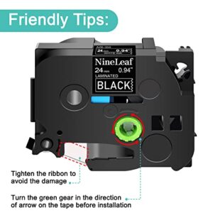 NineLeaf 5 Pack Compatible for Brother TZe-355 TZe355 TZ-355 TZ355 Label Tape 24mm 1'' 0.94'' White on Black Standard Laminated Labeling Work with P-Touch PT-D600 PT-P710BT 1500 1600 Label Maker