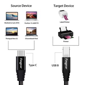 Fasgear USB C Printer Cable 10ft Type C to USB B Midi Cord Nylon Braided Compatible with Brother,HP,Canon, Samsung Printers Scanners,MacBook Pro/Air,MIDI Controller, MIDI Keyboard (3m,Black)