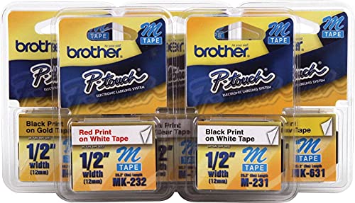 Brother M2312pk M Series Labeling Tapes For P-Touch Labelers, 1/2-Inch W, Black On White, 2/Pack