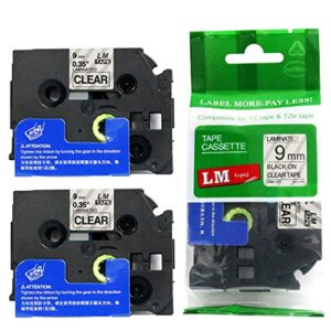 2/pack lm tapes – lme121 premium 3/8″ black print on clear label compatible with p-touch tze121 tape and includes tape color/size guide. replaces ptouch tz121 9mm 0.35 laminated.