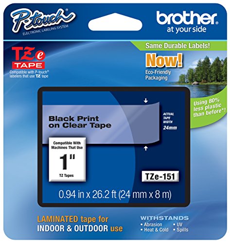 Genuine Brother 1" (24mm) Black on Clear TZe P-touch Tape for Brother PT-P700, PTP700 Label Maker