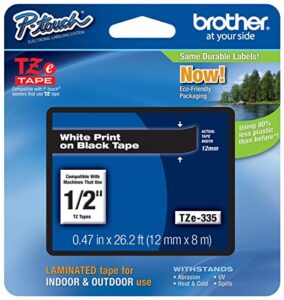 2/pack genuine brother 1/2″ (12mm) white on black tze p-touch tape for brother pt-1890, pt1890 label maker