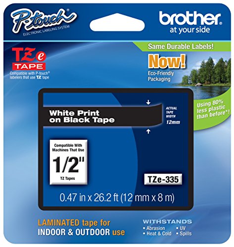 2/Pack Genuine Brother 1/2" (12mm) White on Black TZe P-touch Tape for Brother PT-1890, PT1890 Label Maker