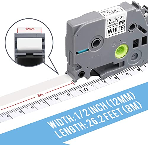 12mm Label Tape Compatible with Brother Label Maker Tape Replacement for Brother P-Touch Label Maker PT-D210 PT-H110 PT-1880 PT-D400