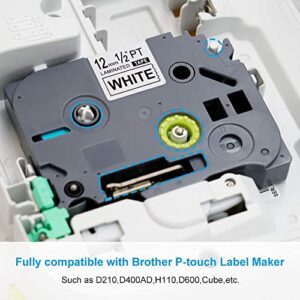 12mm Label Tape Compatible with Brother Label Maker Tape Replacement for Brother P-Touch Label Maker PT-D210 PT-H110 PT-1880 PT-D400