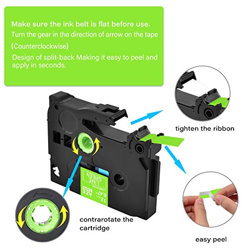 GREENCYCLE Compatible for Brother P Touch TZe-MQG35 TZe MQG35 AZEMQG35 1/2" 12mm 0.47 inch Laminated White on Lime Green TZ TZe Label Tapes Used in PTH110 PT-D200 PT-D210 PTD600 D400, 4 Pack