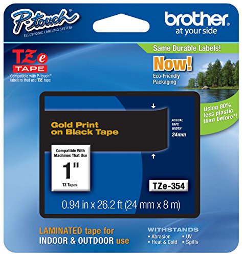 Genuine Brother 1" (24mm) Gold on Black TZe P-Touch Tape for Brother PT-2500PC, PT2500PC Label Maker